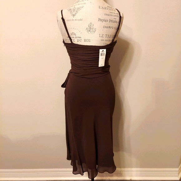 NWT BCBGMAXAZRIA Silk Chiffon Brown Dress Sz S - Picture 4 of 6